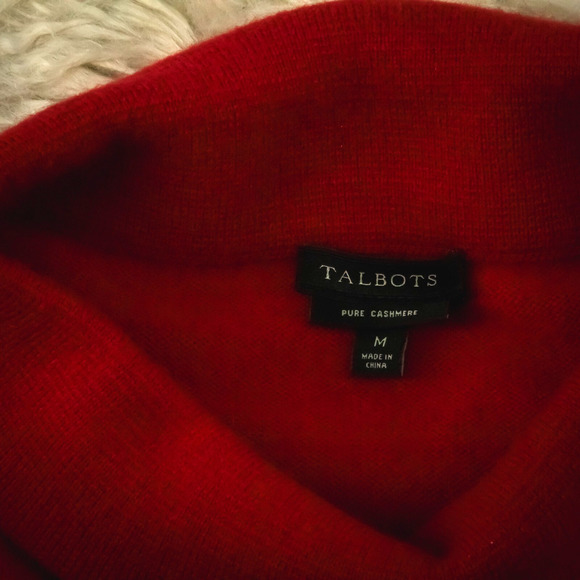 Talbots Size Medium M Red High Neck Long Sleeve Soft 100% Cashmere Knit Sweater - Picture 4 of 6